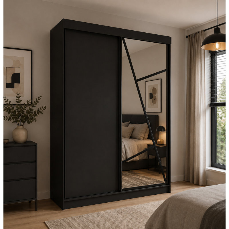 Cecillia 2 Door Wardrobe, 205cm H x 140cm W x 60cm D, Black