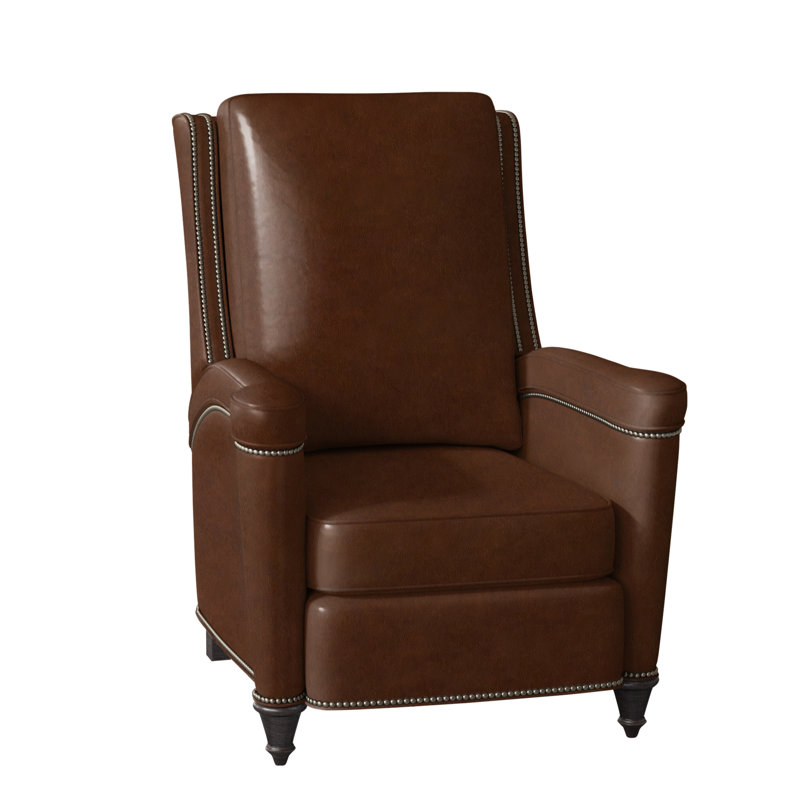 Mayes Recliner, Aline Light Gray Stonewash Genuine Leather, Gunmetal, Plantation