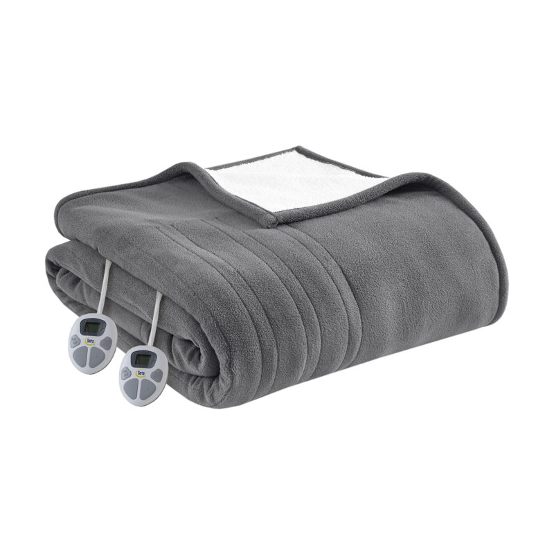 Couverture chauffante molletonnée en sherpa, Très grand lit, Gris foncé