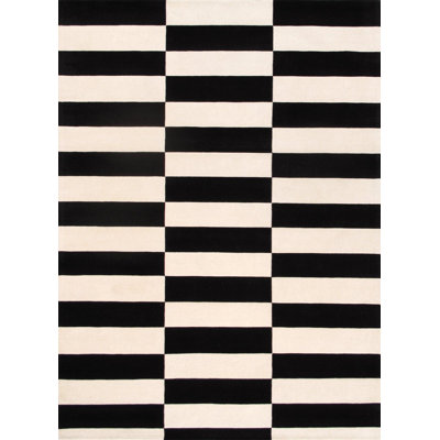 Hand Woven Cotton and Wool Striped Area Rug