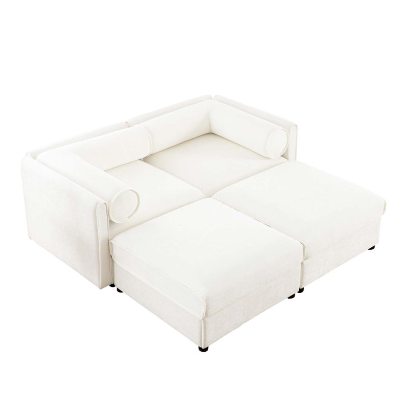 Canapé moderne à 2 places avec 2 repose-pieds, Blanc