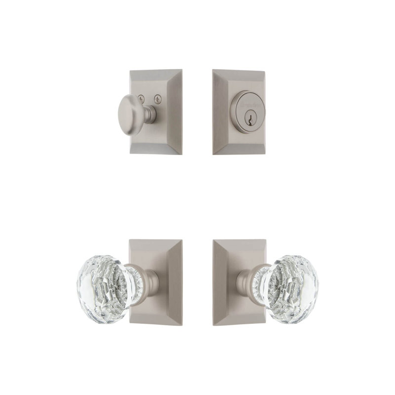 Ensemble d'entrée complet avec rosette Fifth Avenue Square, 2.75", Nickel satiné