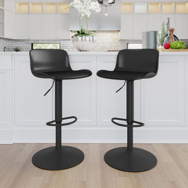 Alabama Swivel Upholstered Adjustable Height Counter Stool with Metal Frame, Black