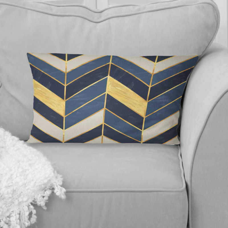 Coussin lombaire Mid-Century à imprimé chevrons bleu marine I