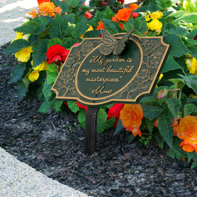 Monet Garden Butterfly Lawn Plaque, Green/Gold, 34