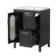 Meuble-lavabo de 24 pouces, en bois massif et noir, deux tiroirs, porte, tablette réglable, lavabo en céramique, verre, autoportant, style moderne, grand meuble-lavabo de 24 po avec une armoire en verre lisse-130603197