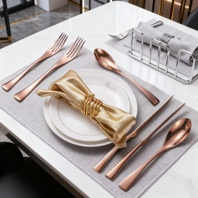 Ensemble de 24 pièces pour 4 couverts en acier inoxydable 24 pièces, ensemble de couverts forgés 18/10 avec couteaux à steak, ensemble de couverts moderne et résistant, allant au lave-vaisselle