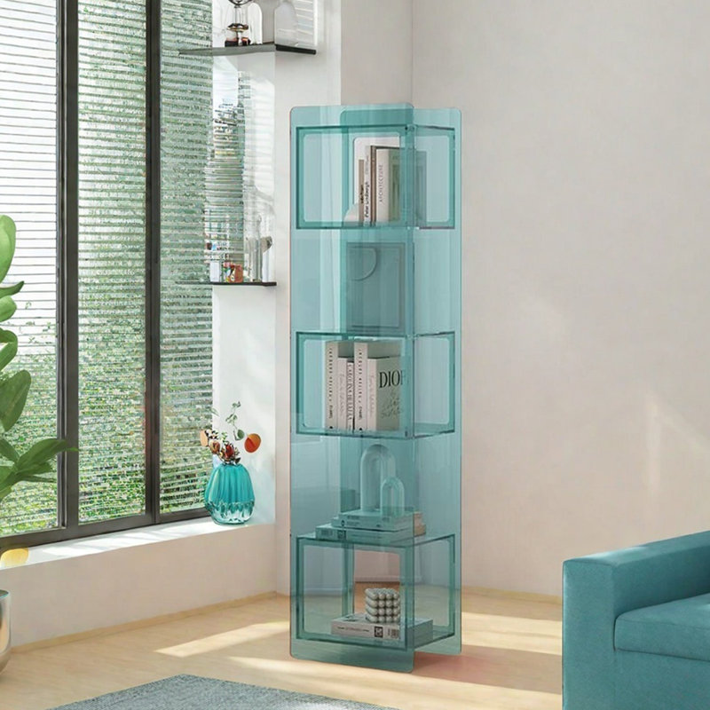 Bibliothèque moderne simple avec porte, Bleu lac