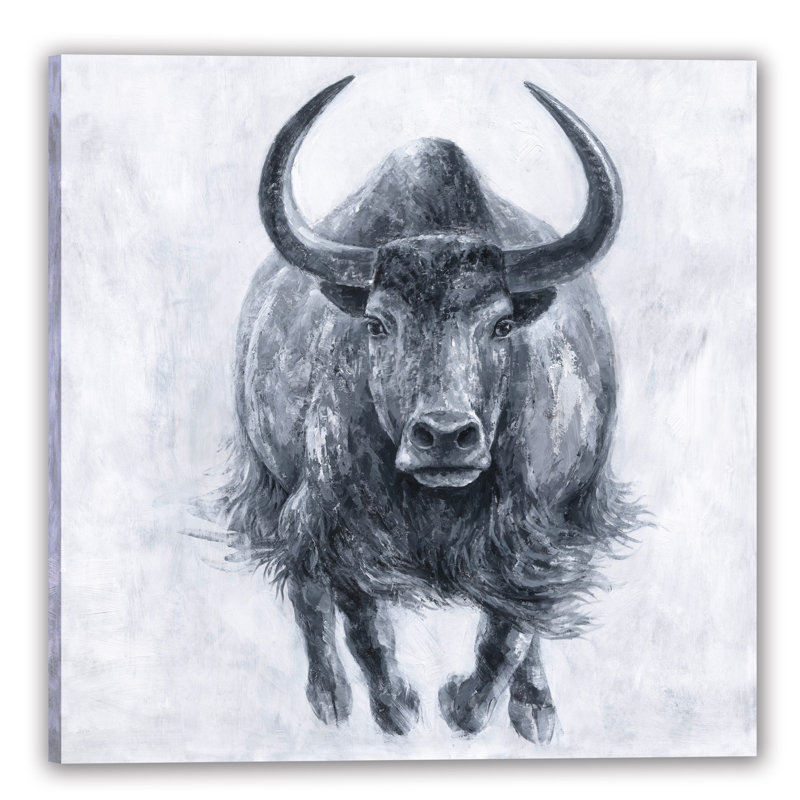Taureau qui court - peinture sur toile tendue, H 20 po x l 20 po x 1,5 po