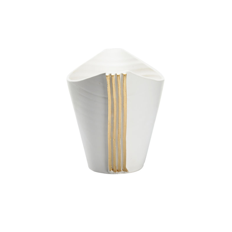 Siracusa Vessel - Blanco/Oro - Large, 10" H x 15.75" W x 8.75" D