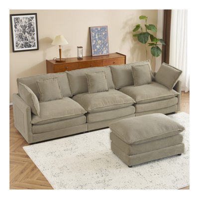 Canapé modulaire rembourré en L 112,6 po avec poches de rangement latérales pour le salon 112,6 po