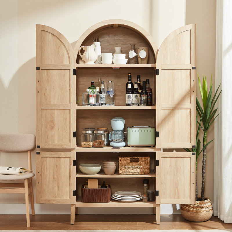 Armoire de cuisine 71 pouces à 5 niveaux avec portes et tablettes, Naturel