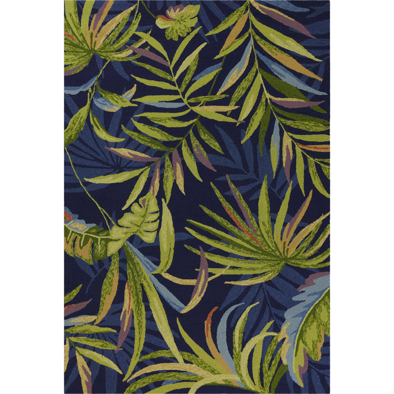 Salzman Blue Floral Handmade Indoor Outdoor Area Rug, Rectangle 2' x 3'