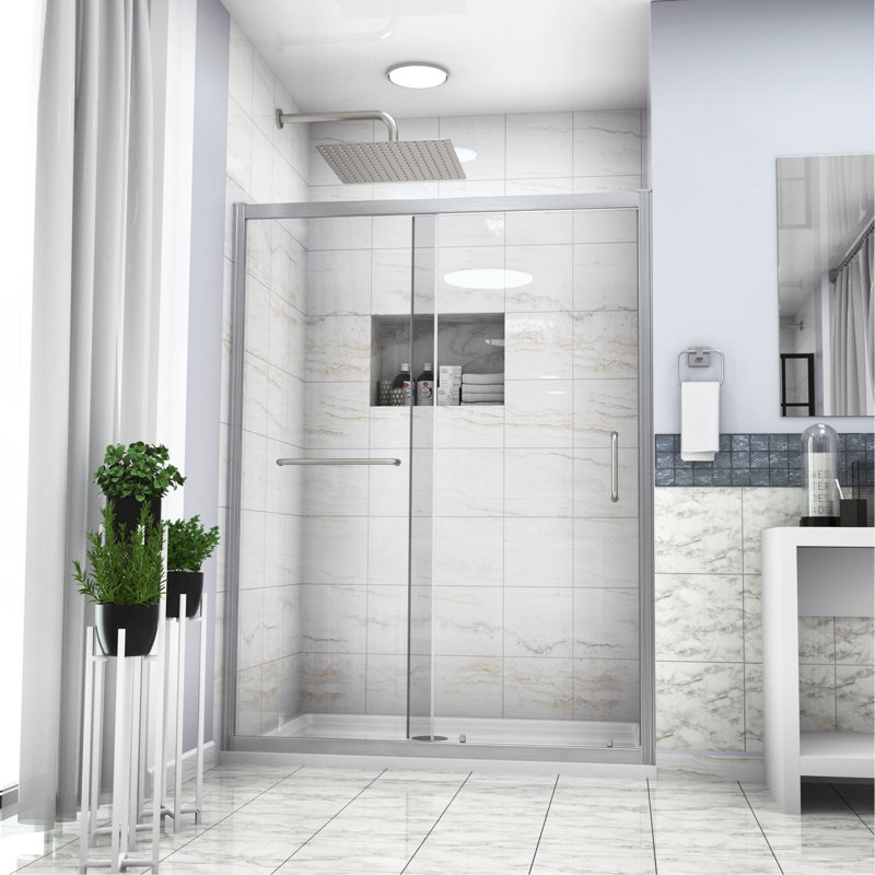 Shower Door 60" W X 72"H Single Sliding Bypass Shower Enclosure, Chrome