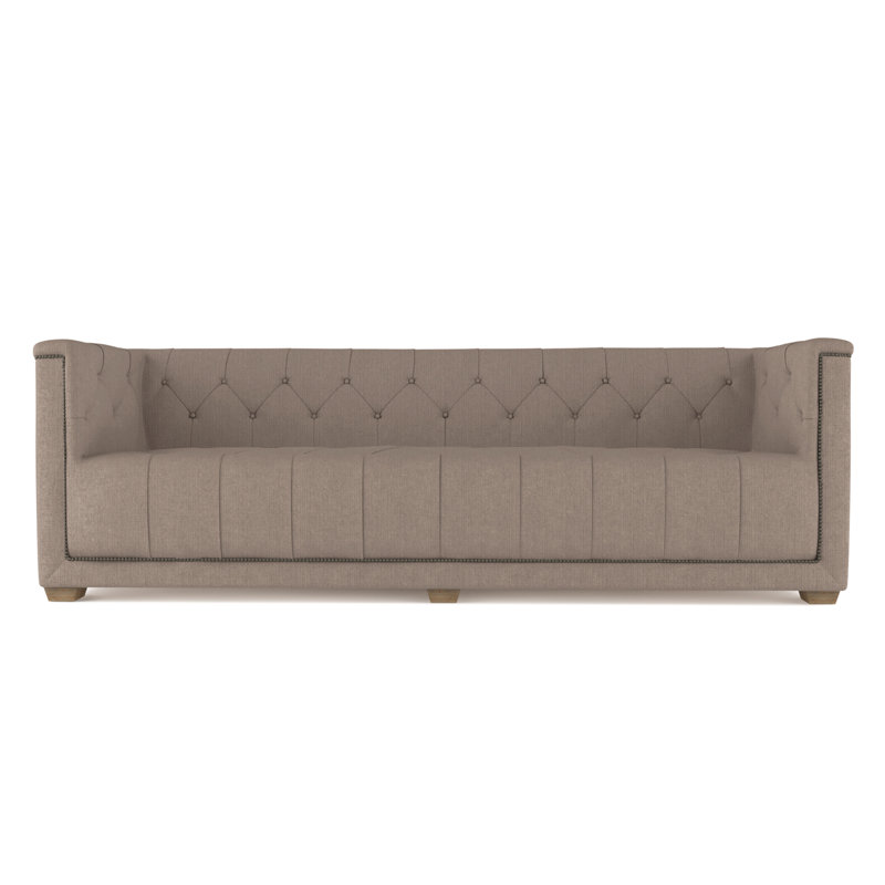 Velvet Sofa, Alabaster Genuine Leather, 96"
