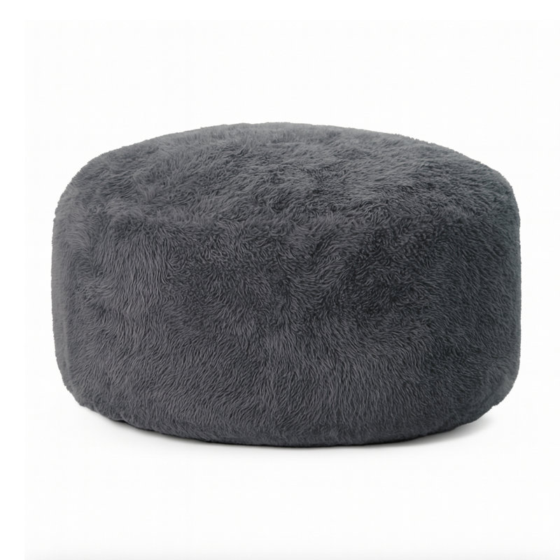 Big Round Faux Fur Bean Bag Chair, Gray Faux Fur