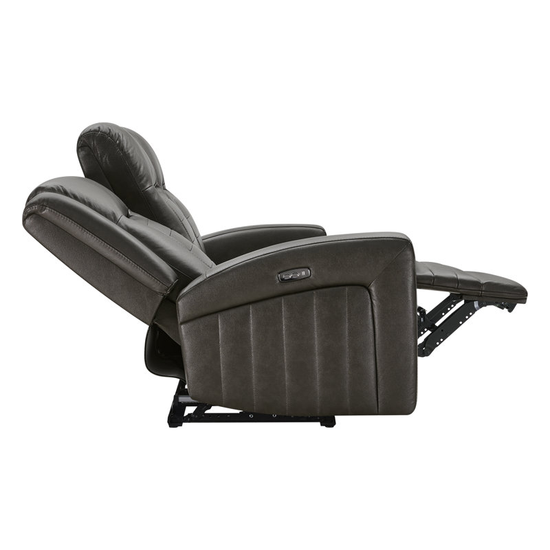  Benji 87.4'' Wide Gray Genuine Leather Power Wall Reclining Sofa with USB Ports, Gray
