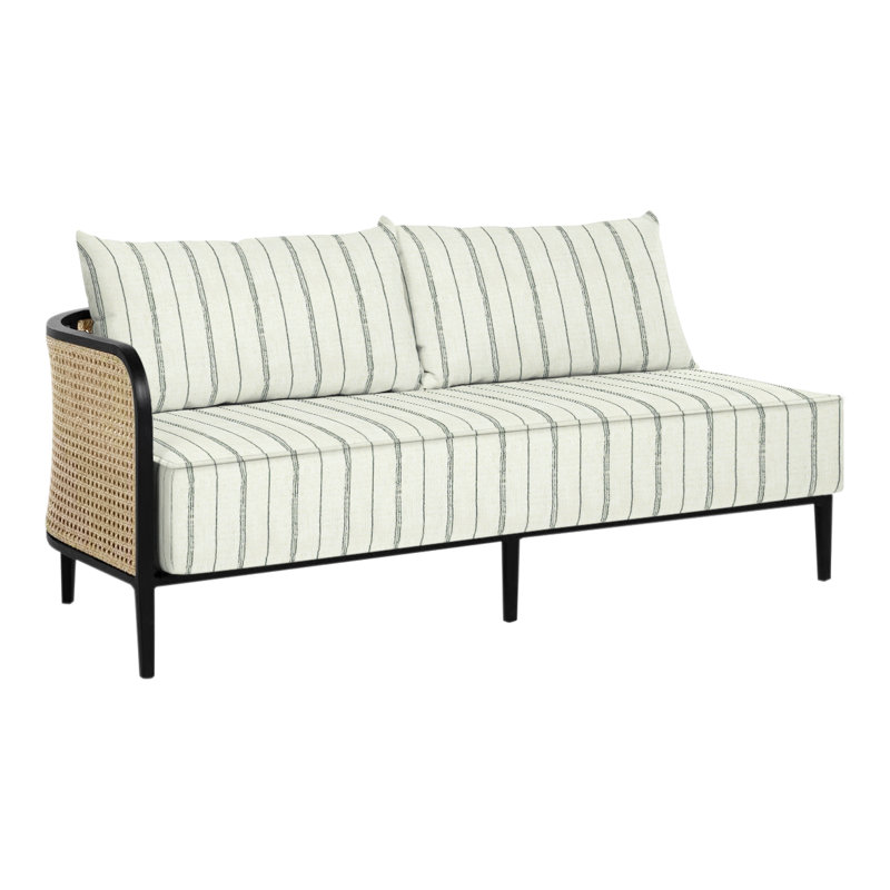 Havana Left Arm Facing Sofa - Black/Natural Cane, Rollo Chambray InsideOut® Linen, Welt + Standard fill, Black/Natural Resin