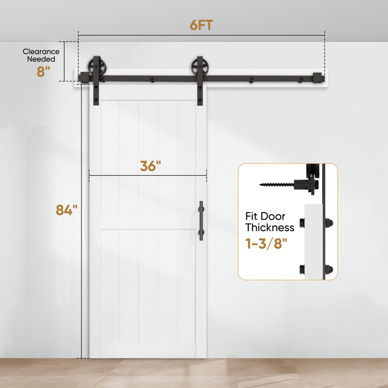 Manufactured Panelled Wood Barn Doors With Big Spoke Wheel Roller Installation Hardware Kit, H-Frame