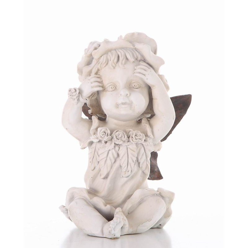 Creamy White and Dark Winged Resin Fairy Statue