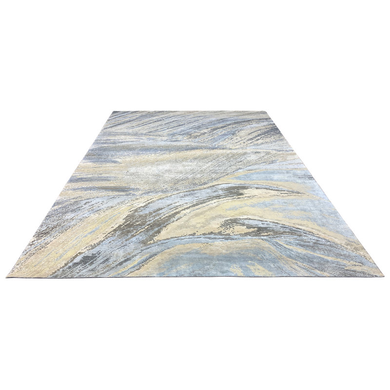 Hand Knotted Abstract Area Rug, Rectangle 10' x 14'