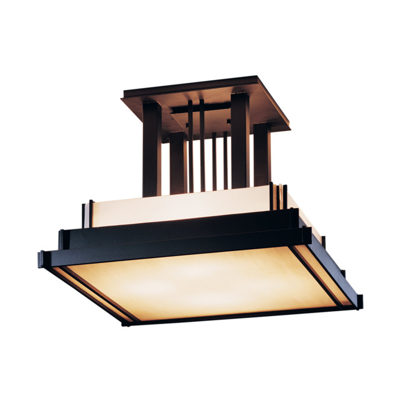 Plafonnier semi-encastré carré à 4 lumières Steppe, Bronze côtier, H 12 po x l 17,1 po x P 17,1 po, Ivoire ivoire