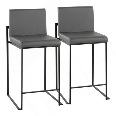 Fuji Contemporary High Back Counter Stool In Black Steel And Grey Faux Leather By Lumisource - Set Of 2