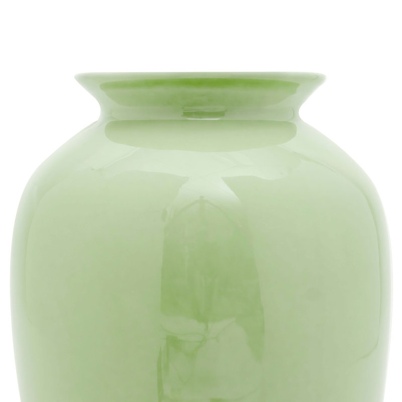 14" Bright Yellow Tung Chi Vase, Solid Green