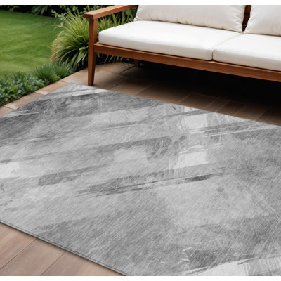 Tapis extérieur lavable rayé gris et gris anthracite 10 pi x 14 pi