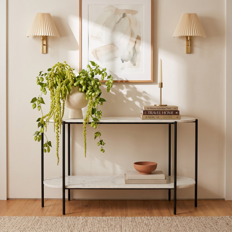 Wilkins 49.5 in. W Elongated Marble and Iron 2-Tier Console Table