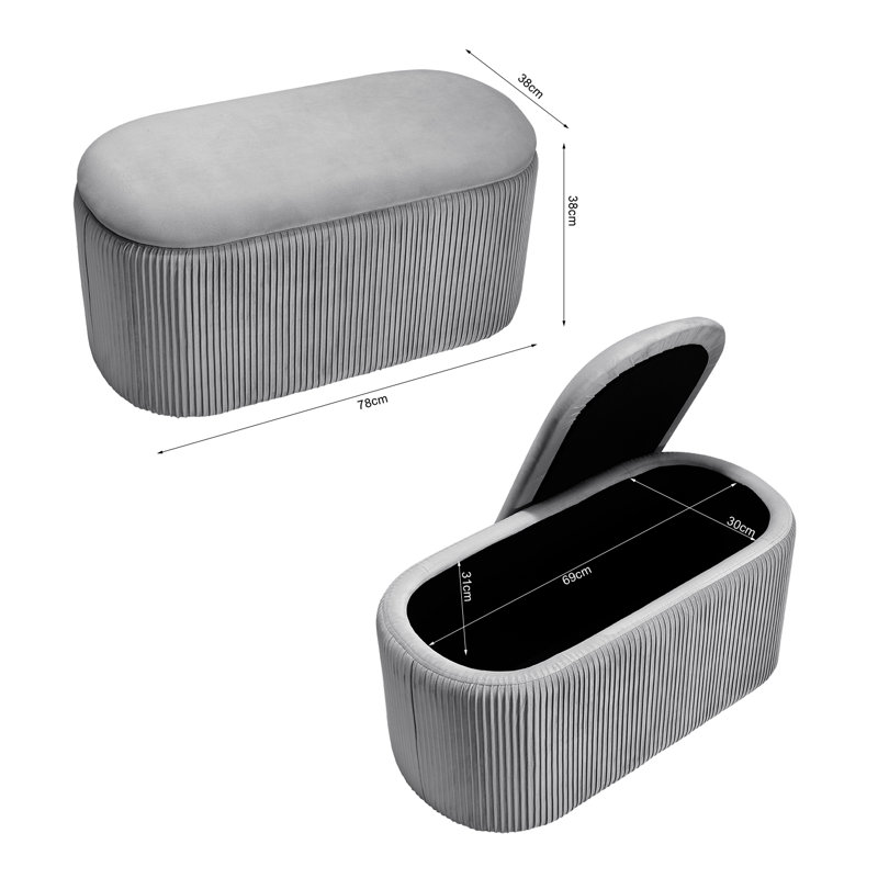 78cm Wide Velvet Rectangle No Pattern Standard Ottoman