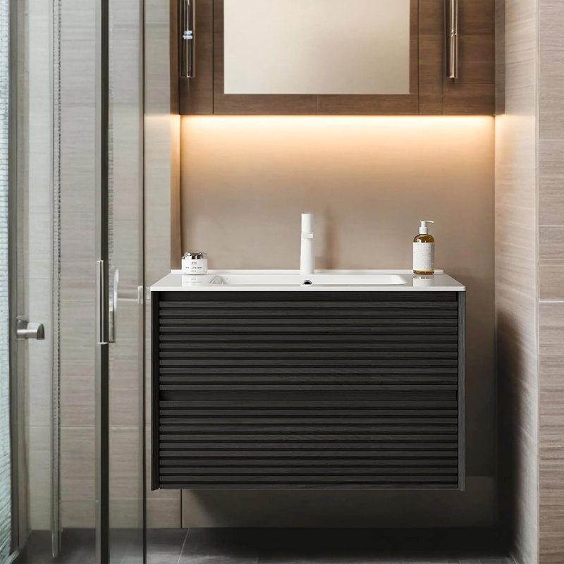 Meuble-lavabo flottant 30 po avec lavabo, lavabo intégré en céramique et 2 tiroirs inférieurs spacieux