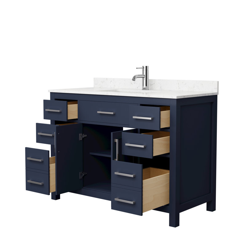 Beckett 48" Freestanding Single Bathroom Vanity with Cultured Marble Top, Dark Blue, Brushed Nickel, Carrara Cultured Marble