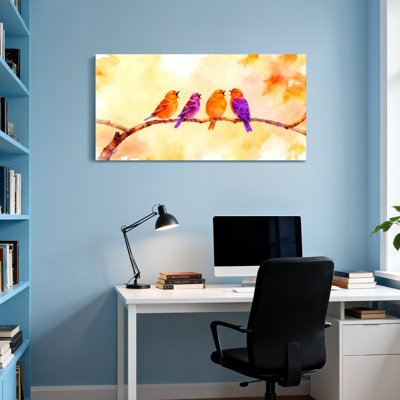 Animaux, oiseaux colorés sur une branche, art à l'aquarelle