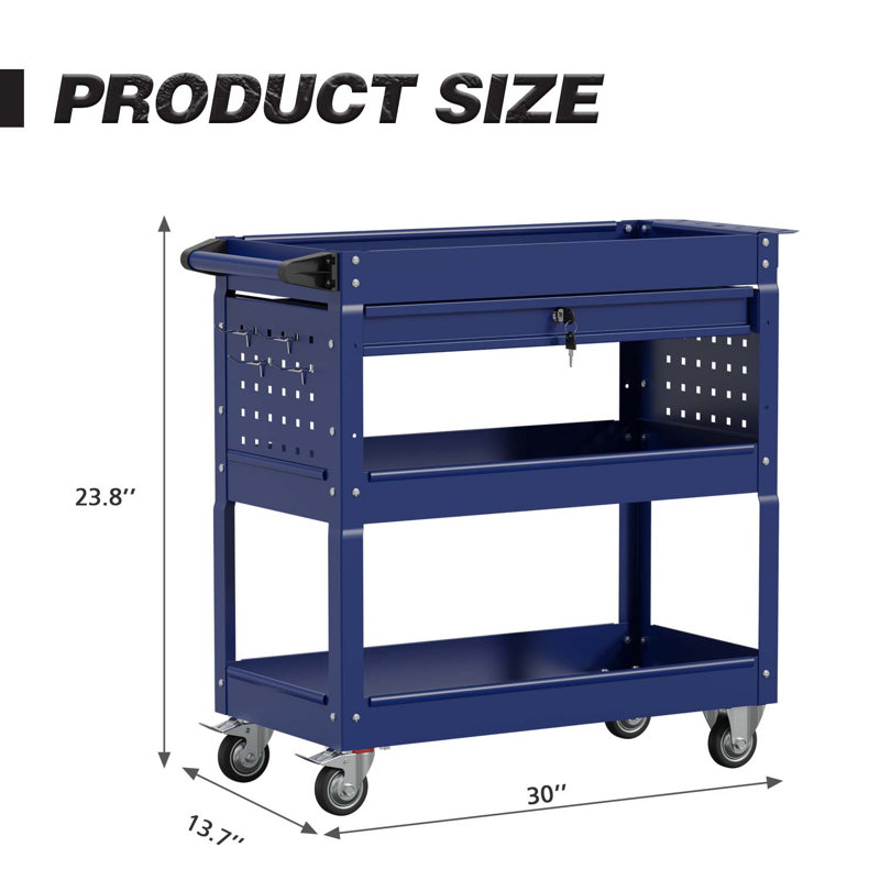 26'' W Metal Side Chest with Wheels, Blue