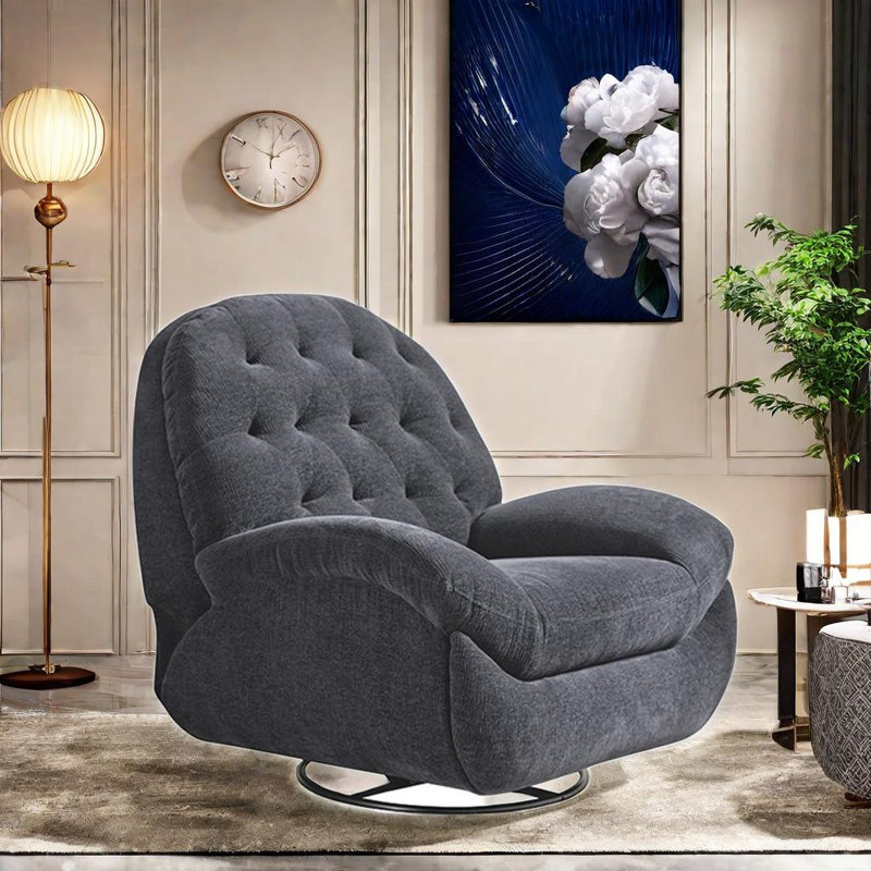 Nikeyia Upholstered Swivel Recliner, Gray