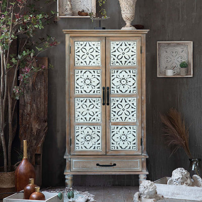 Tall Tower Storage Cabinet - Rustic Wood Sideboard Pantry Cabinet by Rosalind Wheeler
