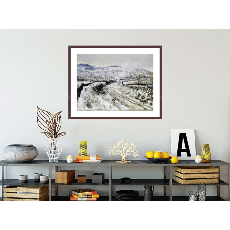 «Train In The Snow at Argenteuil» par Claude Monet, impression giclée encadrée, H 32,59 po x l 41,5 po