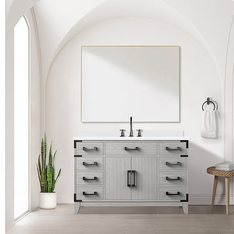 48 po X P 22 po D Meuble-lavabo simple avec comptoir en quartz blanc