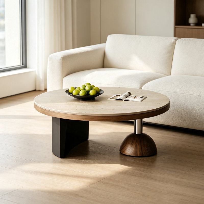 Table basse Minimalist, H 12,59 po x l 27,55 po x P 27,55 po, Brun clair, Marbre