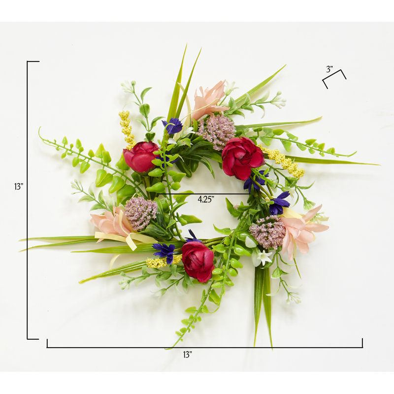 4.25" Inner Diameter Wild Artificial Multicolor Spring Flower Candle Ring, Set of 2