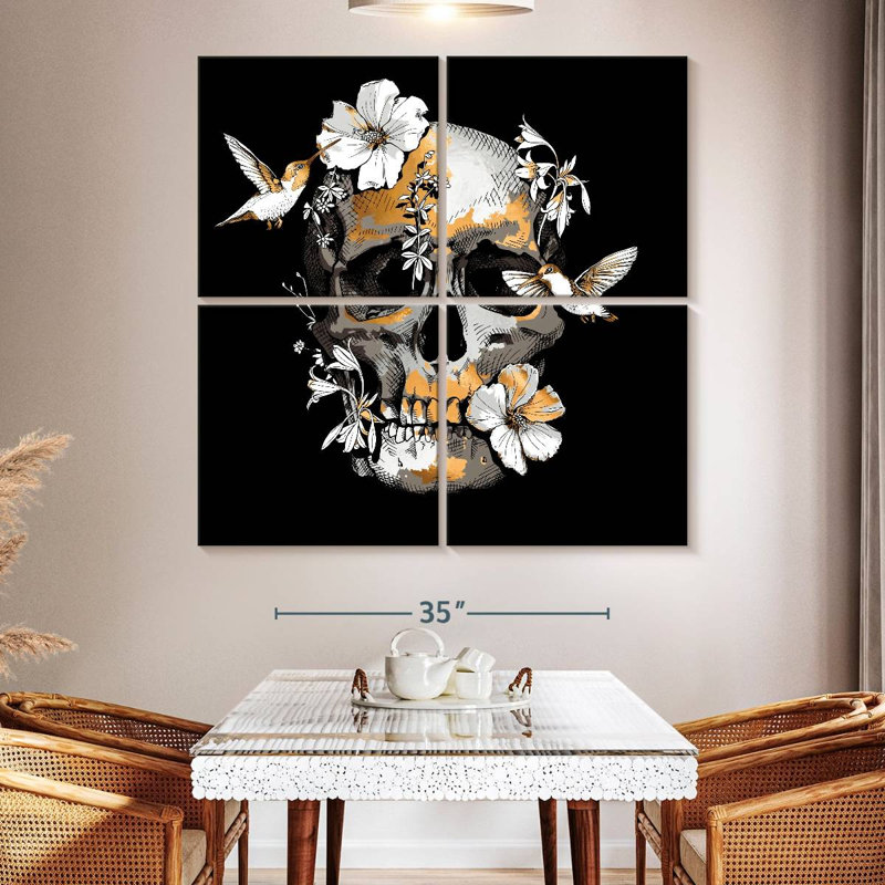 Crâne floral Kerner, H 50 po x l 50 po