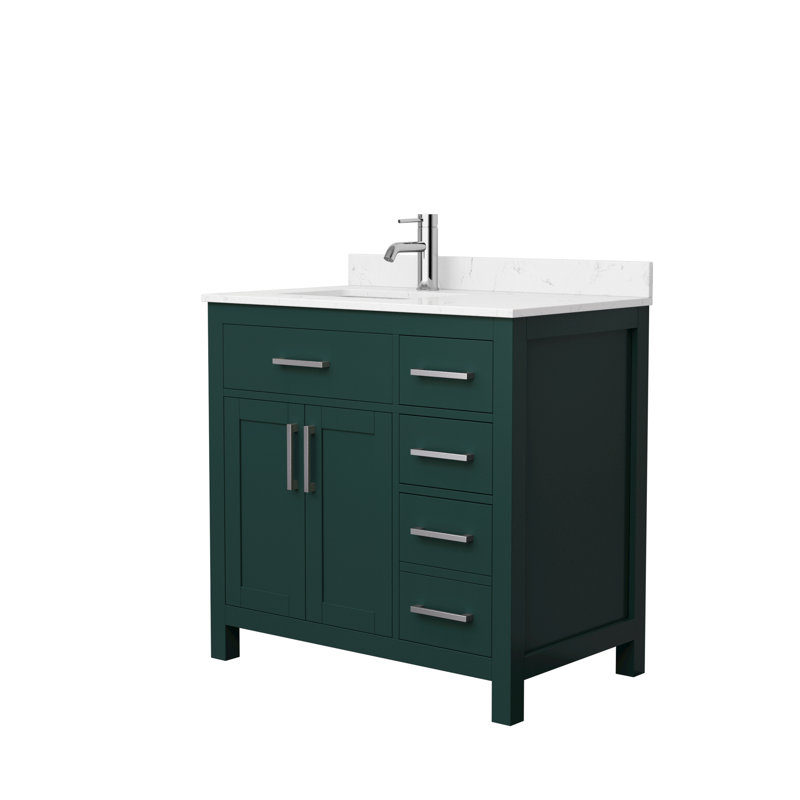 Ensemble de meuble-lavabo simple 36 po avec plateau en marbre Beckett, Vert, Nickel brossé, Marbre de culture de Carrare