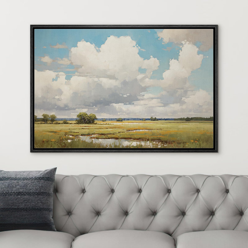 "Ciel bleu nuageux, nature, campagne, campagne, beaux-arts, campagne rustique" sur, H 24 po x l 36 po, Cadre noir