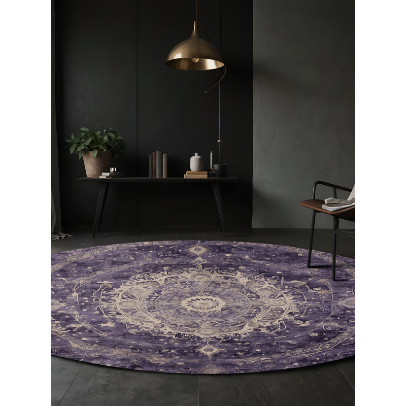 Tapis mauve lavable à la machine, Rond 7 pi