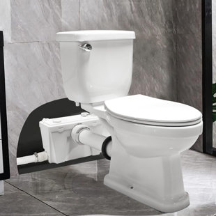 Macerating Toilet With Macerator Pump for Basement Upflush System, Included Water Tank, Elongated Toilet Bowl and Seat, Extension Pipe For Hide into the Wall, Household Residential Two-Piece Toilet