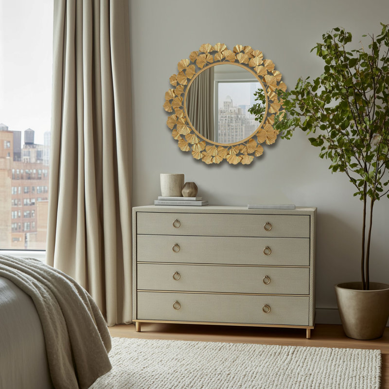 Martha Stewart Eden Gingko Leaf Round Wall Mirror 30.5", Gold