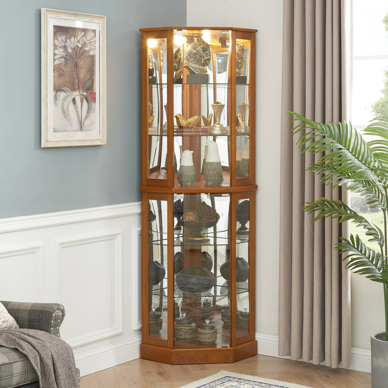 Armoire de rangement lumineuse à 6 tablettes, miroir, réglable, armoire de rangement en chêne avec dossier en miroir, 6 tablettes réglables