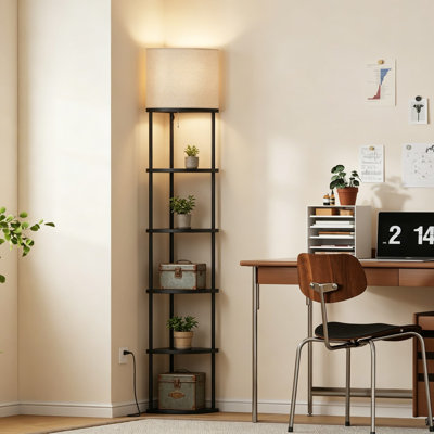 Floor Lamp with Shelves, 72.5 Inch Tall Modern 6 Tier Corner Stand Lamp with 3 Color Temperature LED Bulb, Storage Home Decor Organizer Shelves for Bedroom Living Room, Black