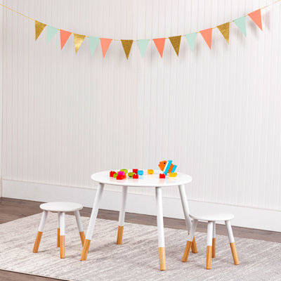 Wildkin Kids Scandi Table & Chair Set – Modern Toddler Table with 2 Stools, Solid Wood Legs, for Home, Daycare & Classroom - White/Natural